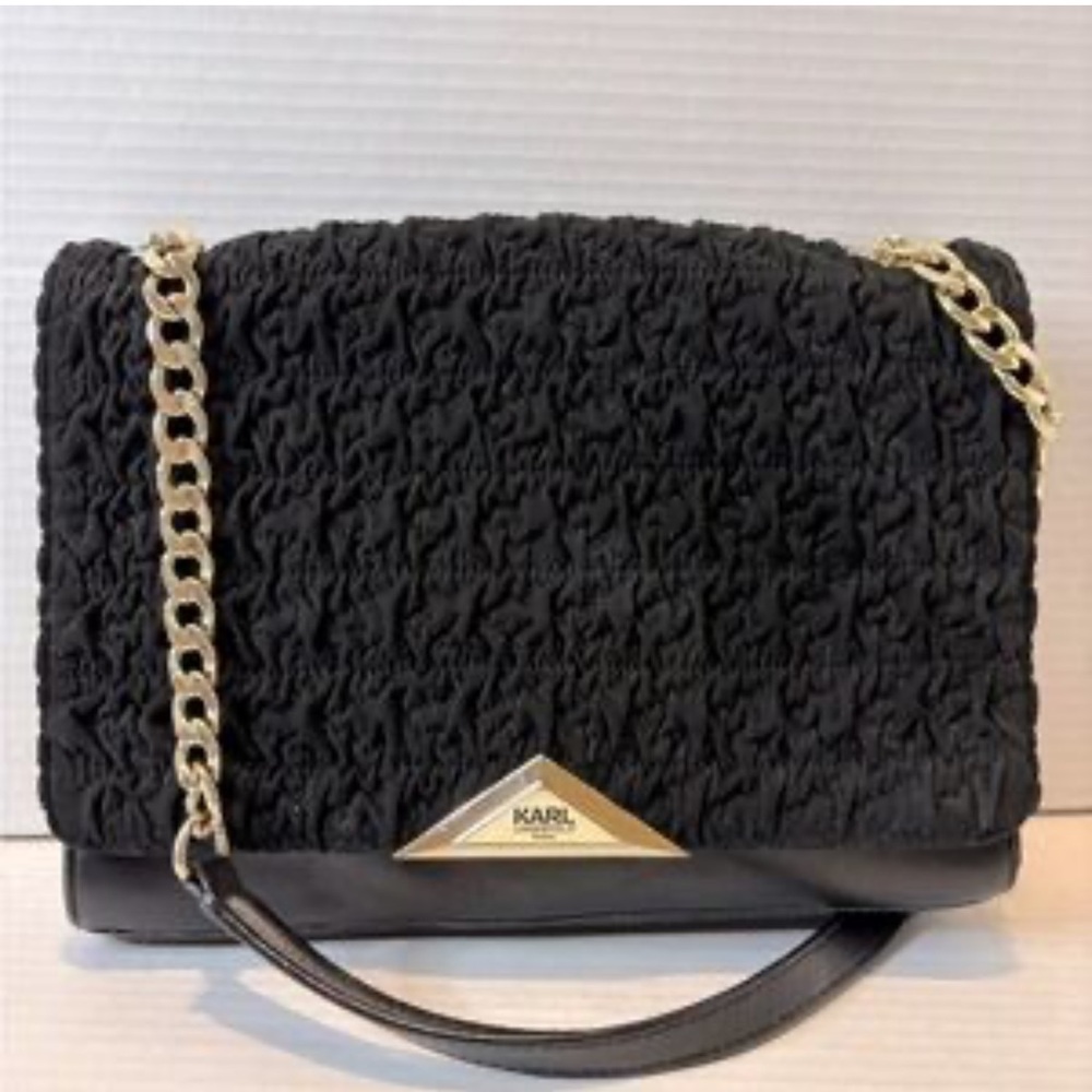 Karl Lagerfeld Black Crossbody Bag with Gold Chain and a little love.
